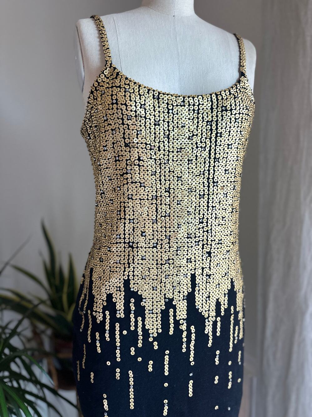 Outlander Women's L Dress Black Gold Sequin Wool Bodycon 90s Y2K Party Glam NWT